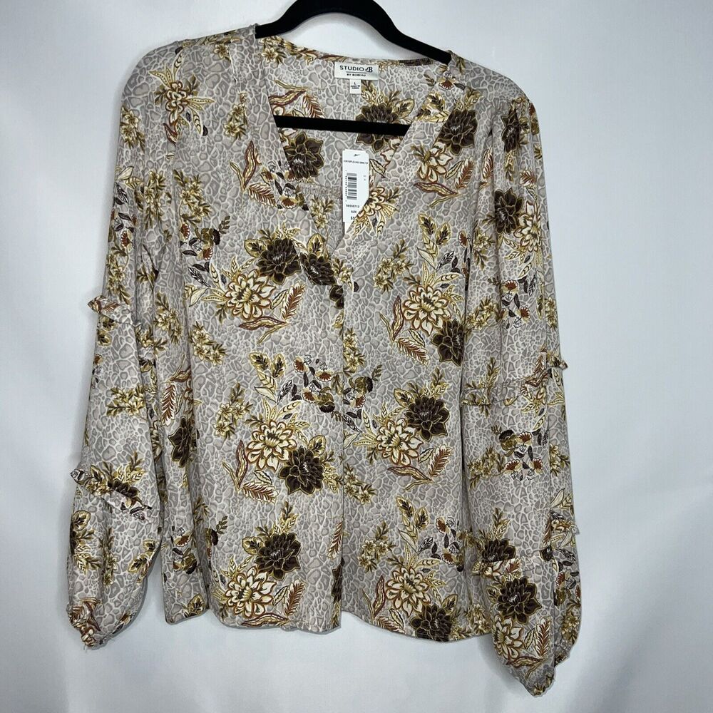 STUDIO B by BOBEAU Shirt Womens Large Signature Floral Long Sleeve NWT